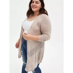 Torrid Pointelle Knit Cardigan Sweater Plus 3X Beige Open Front Longline